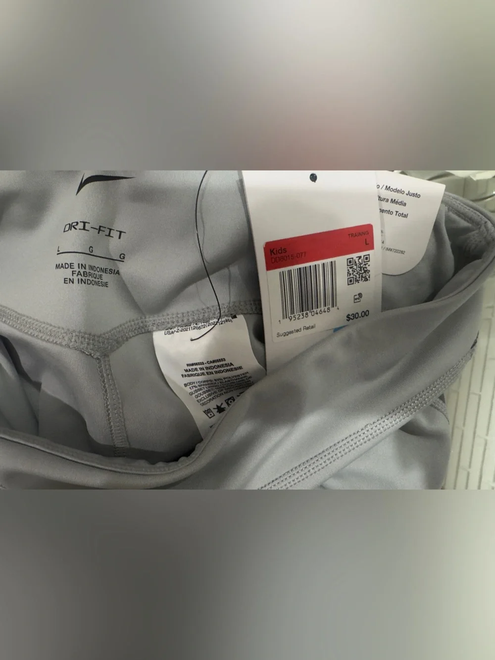 Nike Dri-FIT One Big Girls' Gray Leggings (DD8015-077) Size L NWT